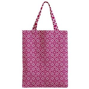 NWT Pink White Canvas Tote - Preppy Lattice Print